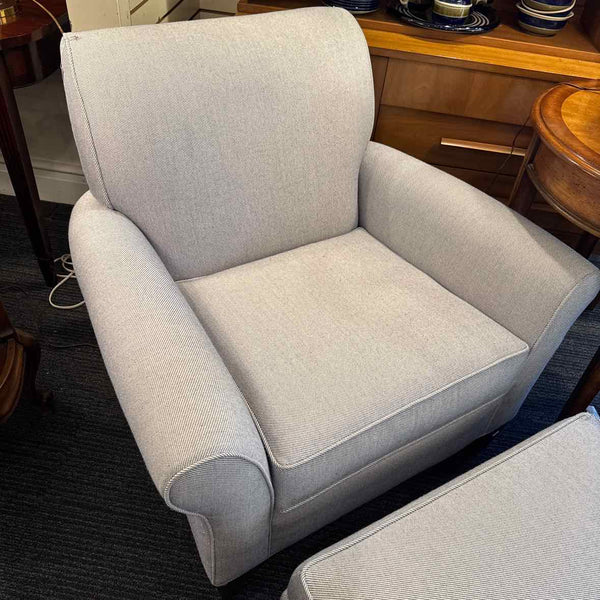 Ethan Allen Chair and Ottoman - Navy Cream