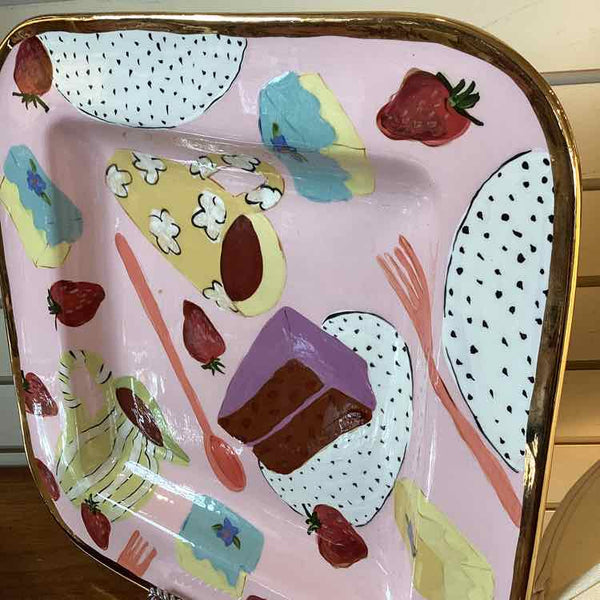 Whimsical Gold Rimmed Platter by Droll Designs
