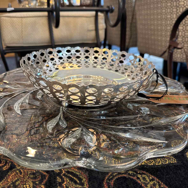 9" Silver Plated Footed Lattice Bowl