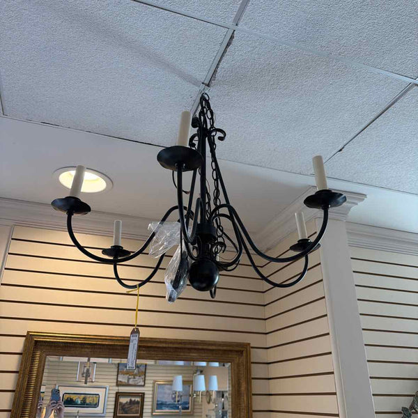 Six Light Black Metal Chandelier