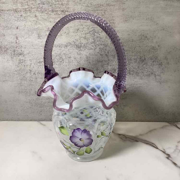 Fenton Opalescent Hand Painted Basket