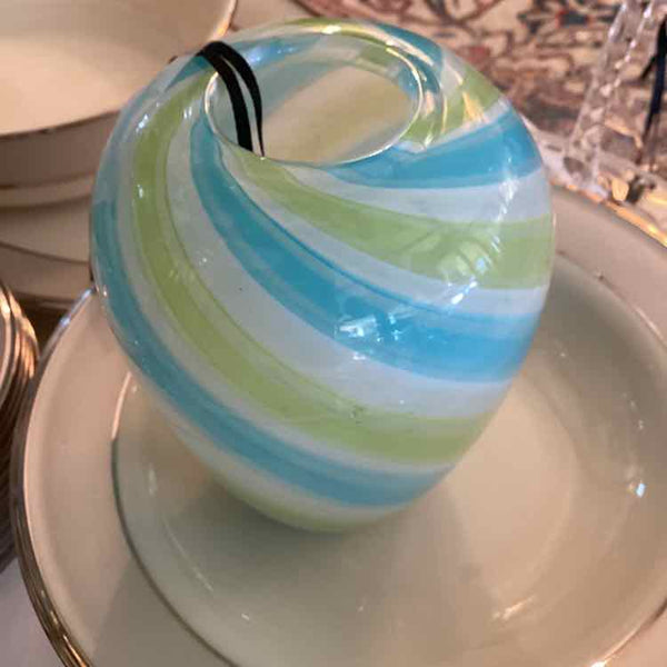 Aqua And Green Glass Vase