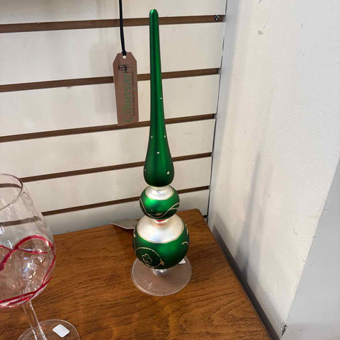Green and White Glass Tree Topper