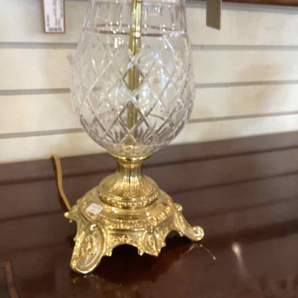 Pair of Cut Glass Lamps with Cream Shades