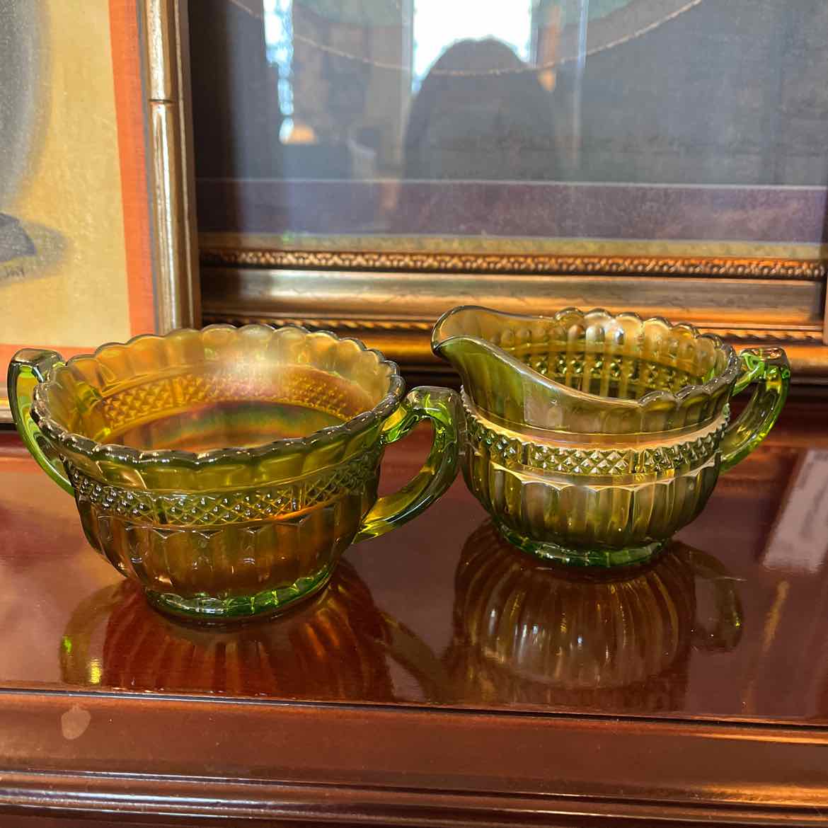 Carnival Glass Cream and Sugar