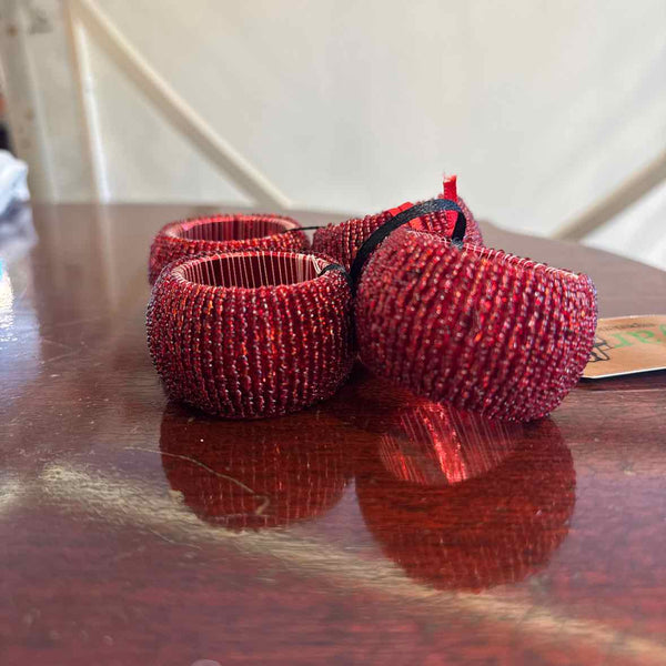 Four Red Beaded Napkin Rings