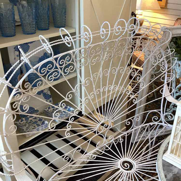 White Wrought Iron High Back  Settee