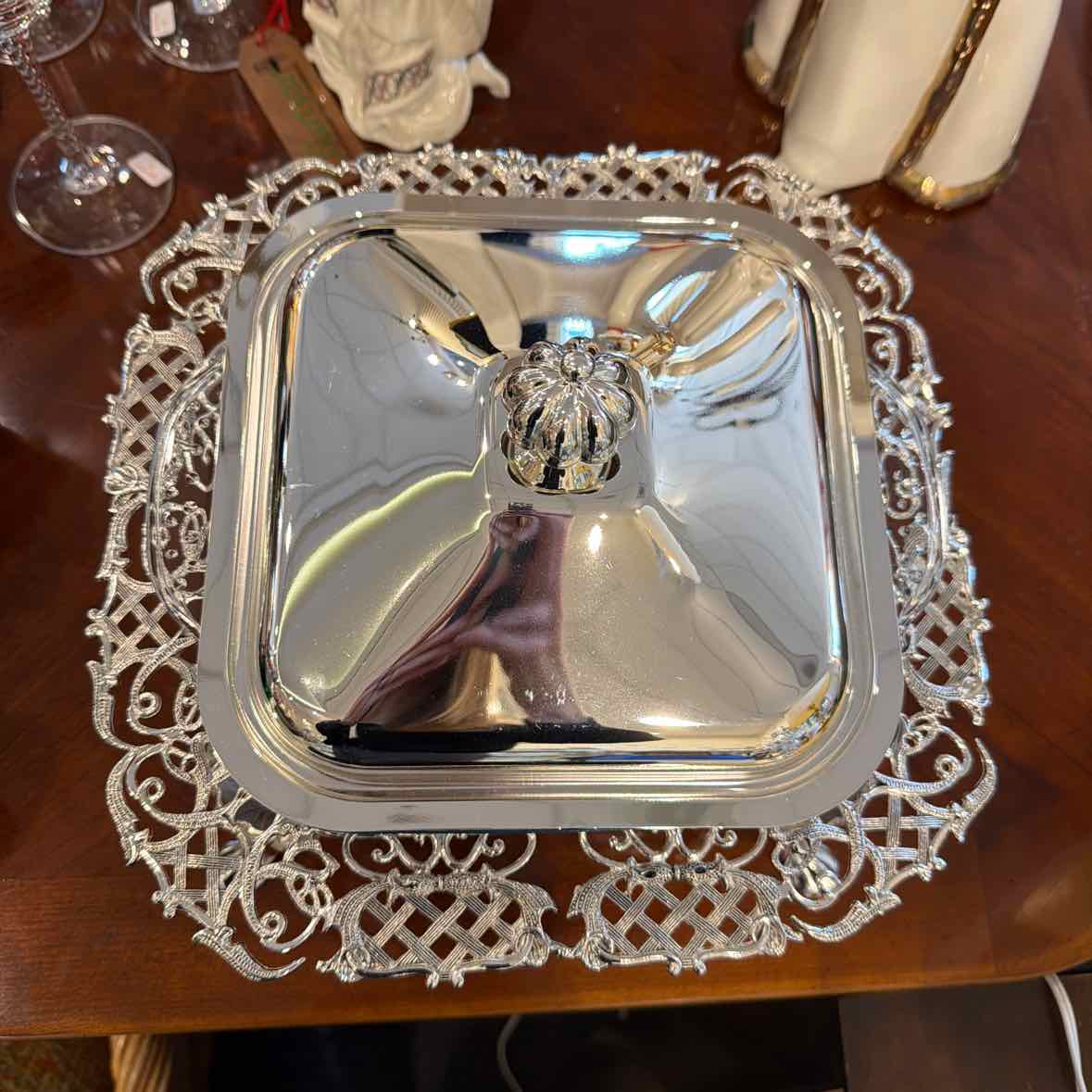 Footed Silver Casserole Dish