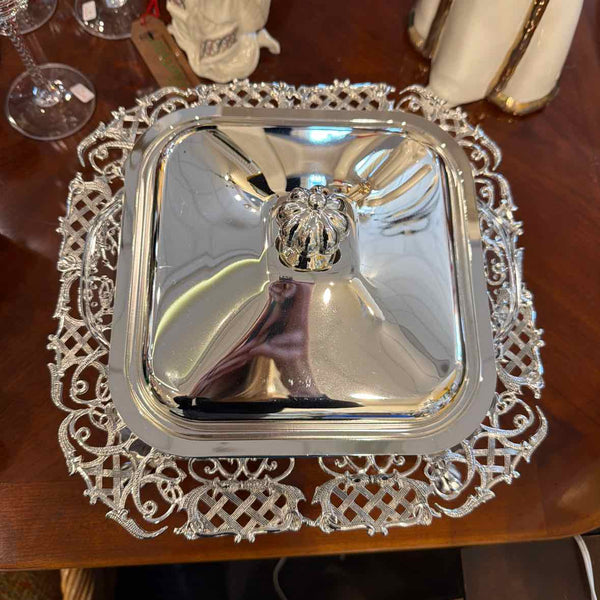 Footed Silver Casserole Dish