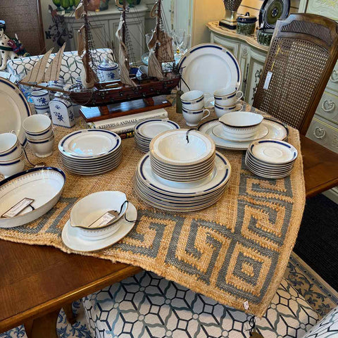 Jute And Wool Tan And Blue Rug