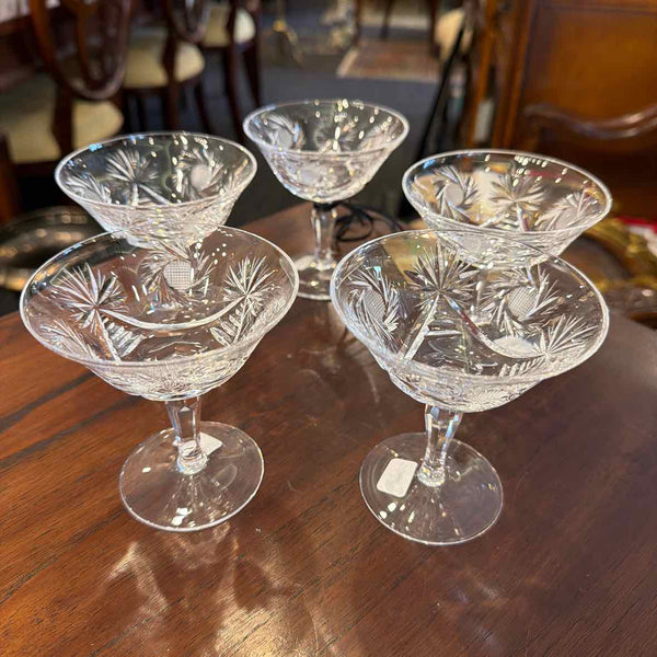 5 Vintage Crystal Compote/Dessert Plates