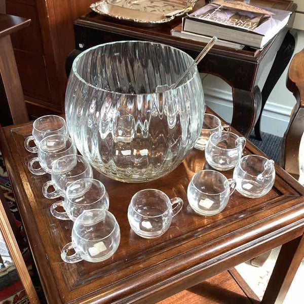 Crate & Barrel Krosno Glass Punch Bowl with 12 Cups & Ladle
