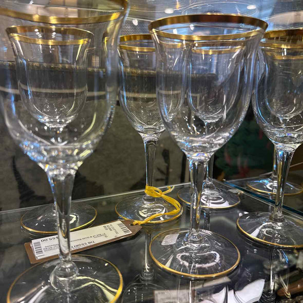 Set of 8 Gold Rimmed Wine Glasses