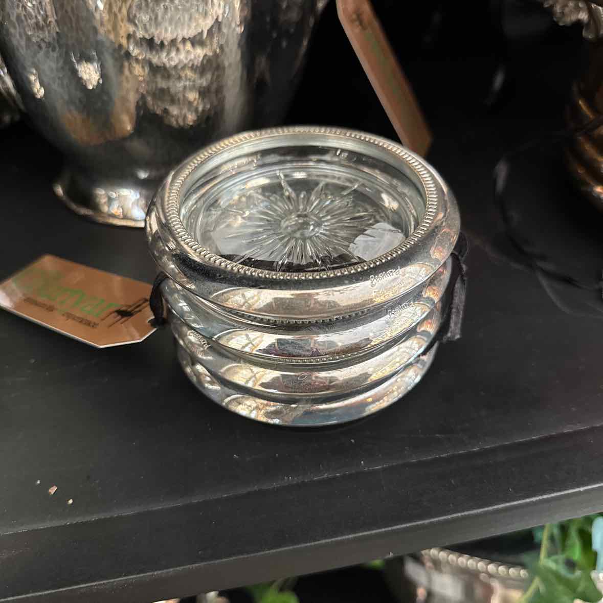 Set of 4 Crystal/Silver Coasters