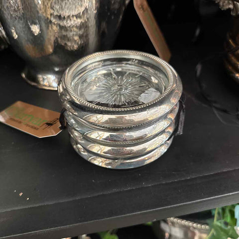 Set of 4 Crystal/Silver Coasters