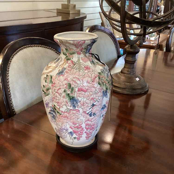 Pink And Blue Asian Vase On Stand