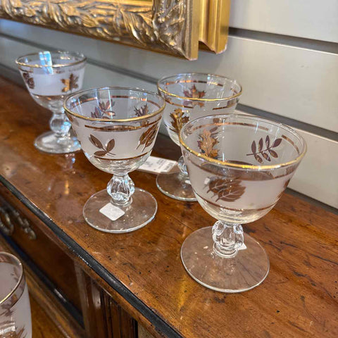 Twelve Sherry Glasses With Gold Leaves
