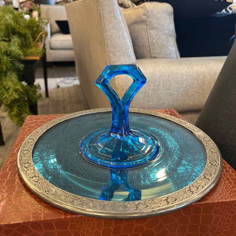 Blue Glass Handled Plate