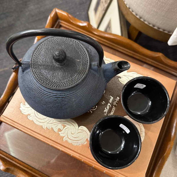 Cast Iron & Enamel Teapot  &  2 Cups