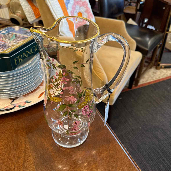 Floral Gold Rimmed Pitcher - Hand Painted