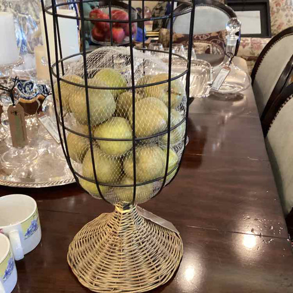 Metal And Wicker Urn With Apples