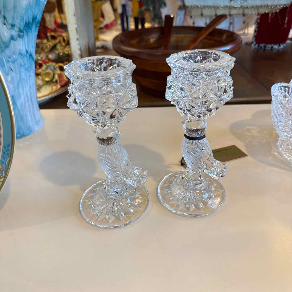 Pair Glass Hofbauer Bird Candle Holders