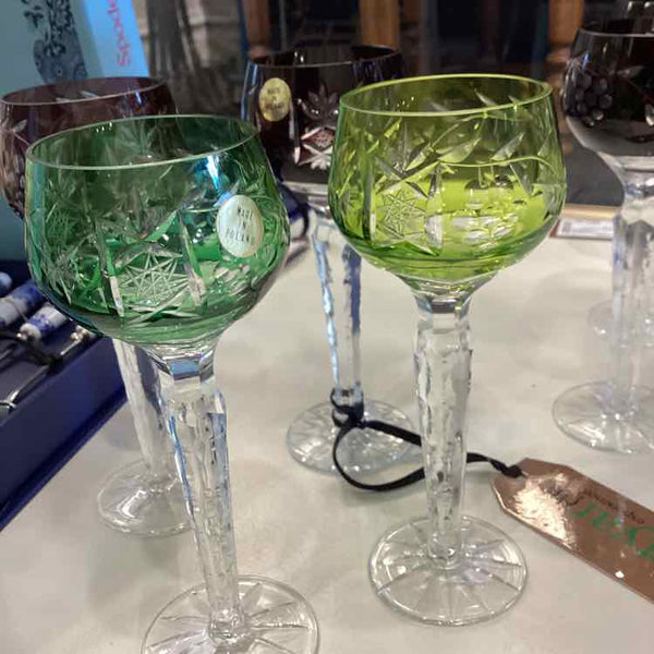 Set of 4  Multicolored Cut Crystal Glasses