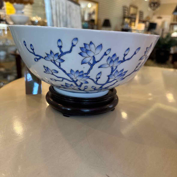 Blue Lotus Bowl with Wooden Base