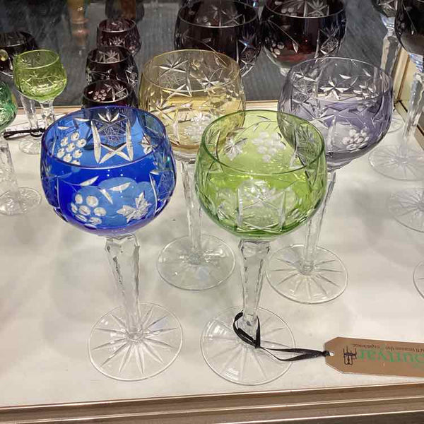 Four Multicolored Cut Crystal Glasses