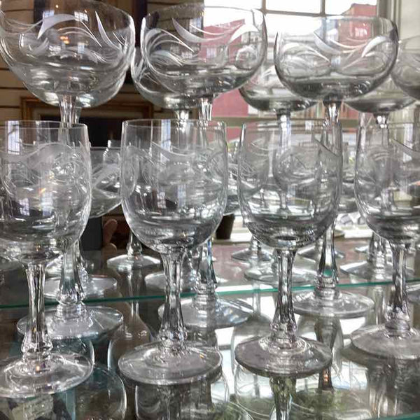 21 Assorted Etched Glasses