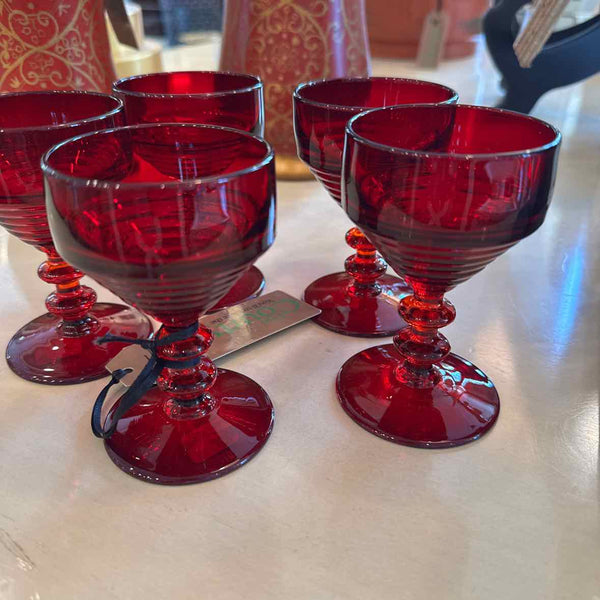Five Red Cordial Glasses