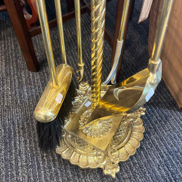Five Piece Set Of Brass Fireplace Tools