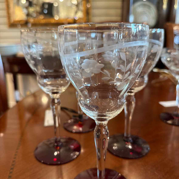 4 Etched Floral Wine