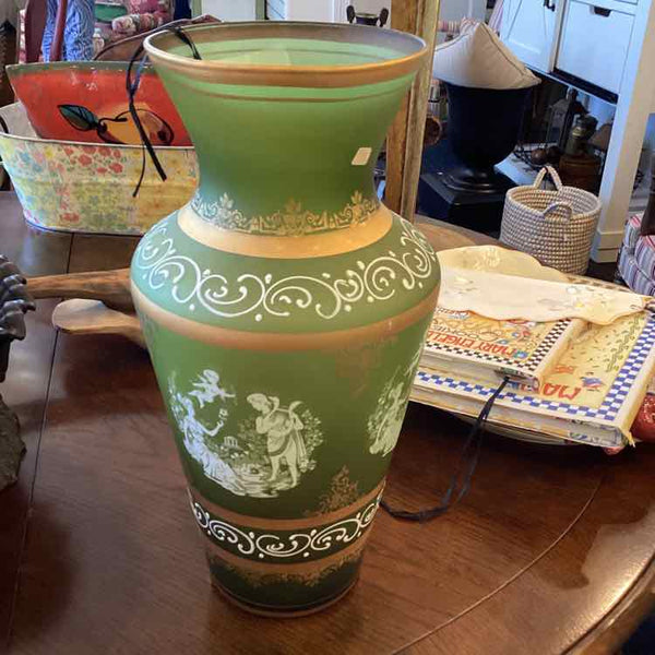 Vintage Frosted Green Glass Vase