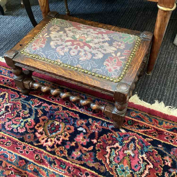 Footstool with Barley Twist Rungs and Tapestry Top