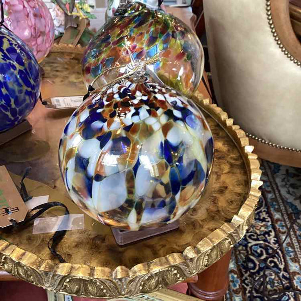 Blue, White And Orange Art Glass Ball