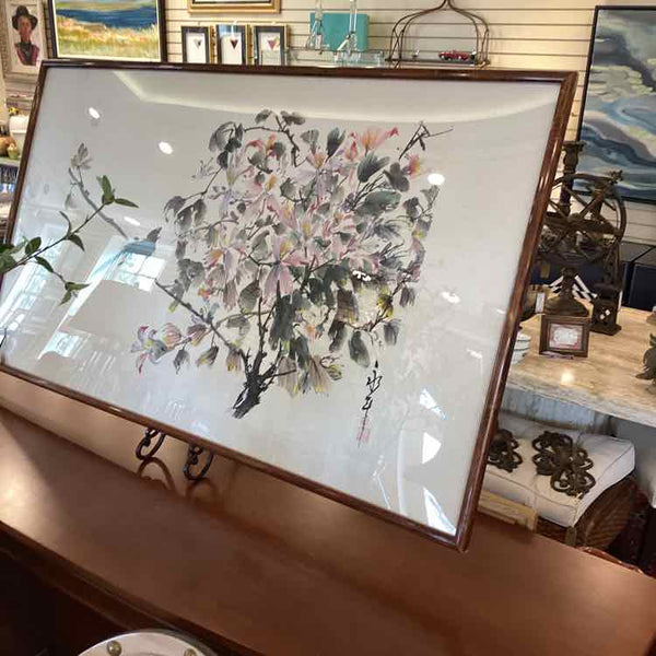 Watercolor Of Lotus  With Bird On Flower