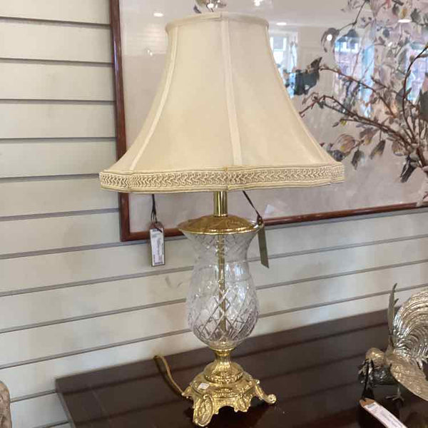 Pair of Cut Glass Lamps with Cream Shades