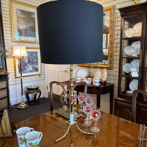 Pair of Gold Bamboo Lamps with Black Shades