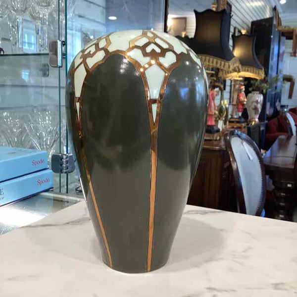 Green, Gold & Ivory Tall Vase