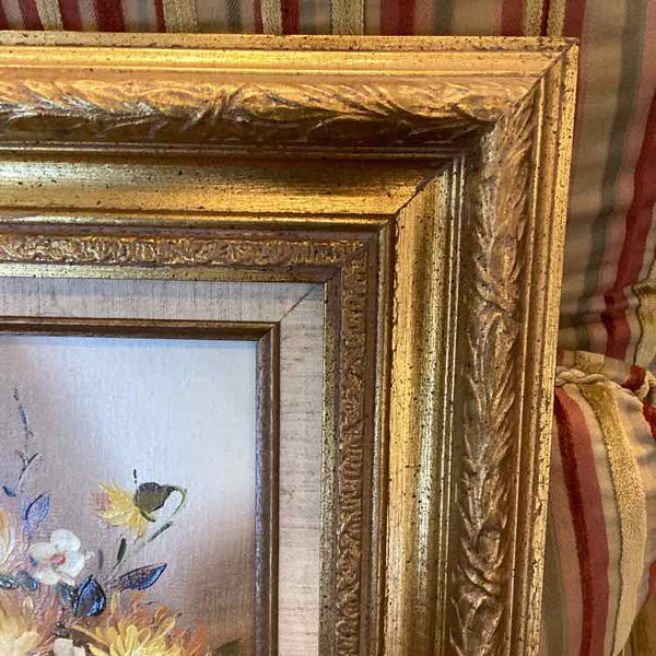 Yellow Flowers Oil Painting In Hand Carved Frame