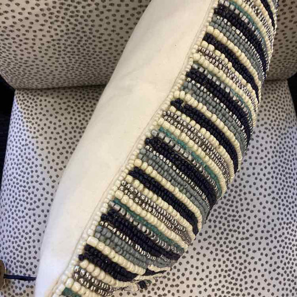 Beaded Blue/Ivory/Silver Pillow