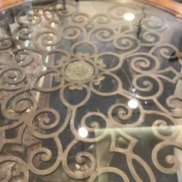 "As Is" Round Accent Glass Top Table with Scrollwork