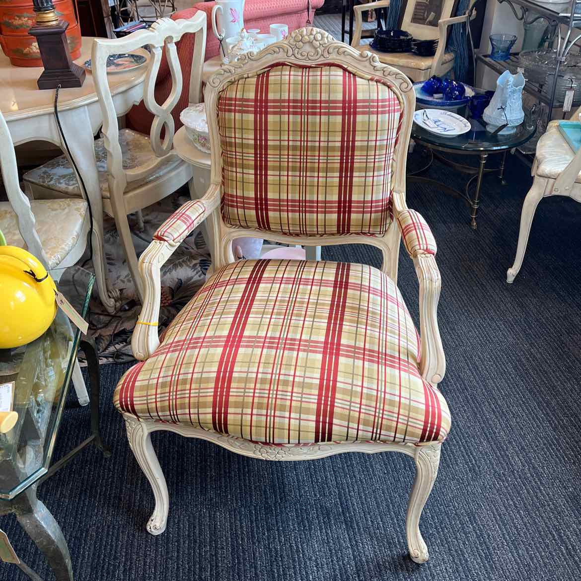 Red, Cream Green Plaid Arm Chair