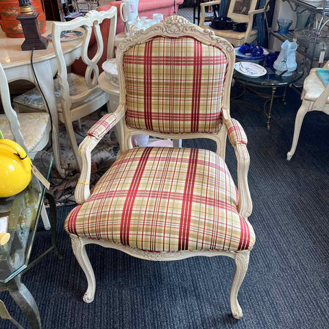 Red, Cream Green Plaid Arm Chair