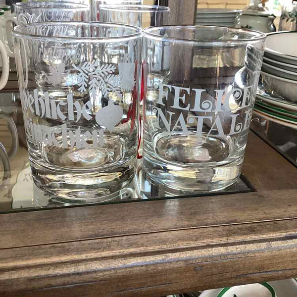 Set of 6Etched Glass Christmas Glasses
