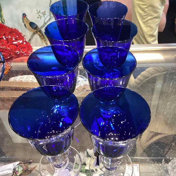 Eight Cobalt Blue Ball Stem Glasses