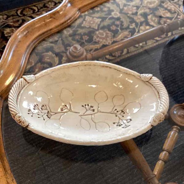 Ceramic Oval Dish With Floral Imprints