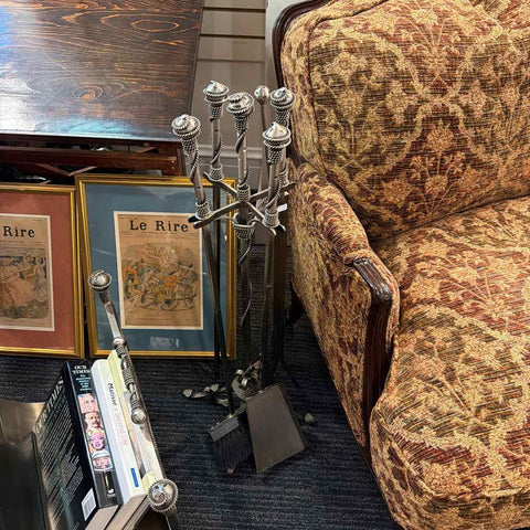 5 Piece Nickel Fireplace Set