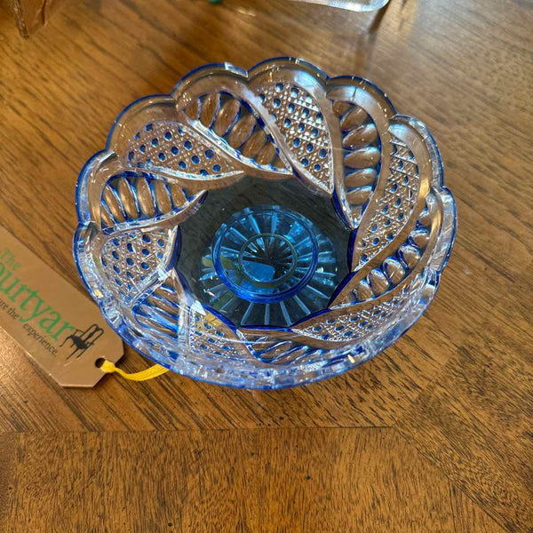 Vintage Blue Cut Glass Bowl